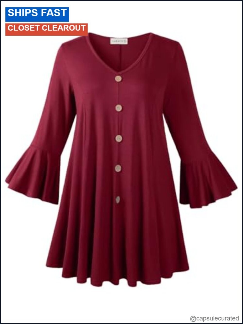 Women's Plus Size 3/4 Sleeve Flared Tunic Tops Rayon Spandex